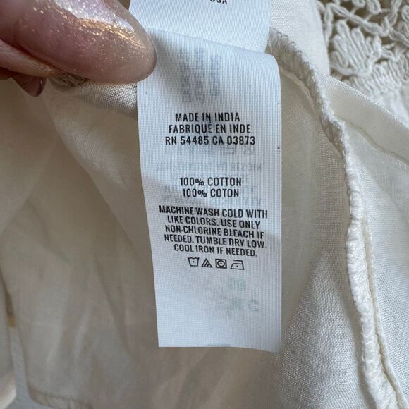 NWT Aerie Crochet Sleeve Cream Button Down Cotton Gauze Size XL Relaxed Boho Top - Picture 6 of 7